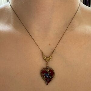Vintage Hand Painted Heart Necklace